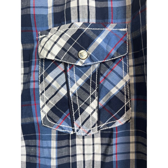 Various Artists XXL Plaid Long Sleeve Pearl Snap Shirt Blue White‎ Red - Picture 3 of 12